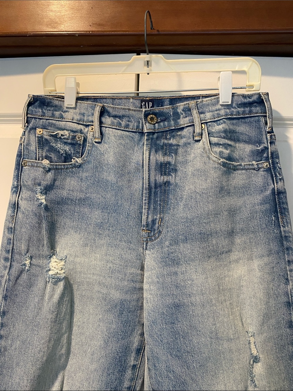 GAP Cone Denim, Light Blue, Distressed, High Waist, Straight Leg Jeans. Size 29 - Picture 3 of 9